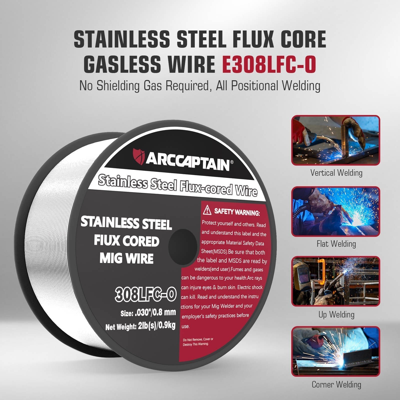 ARCCAPTAIN E308LFC-O Flux Cored Wire 2 Lbs Stainless Steel MIG Welding Wire - Image 3