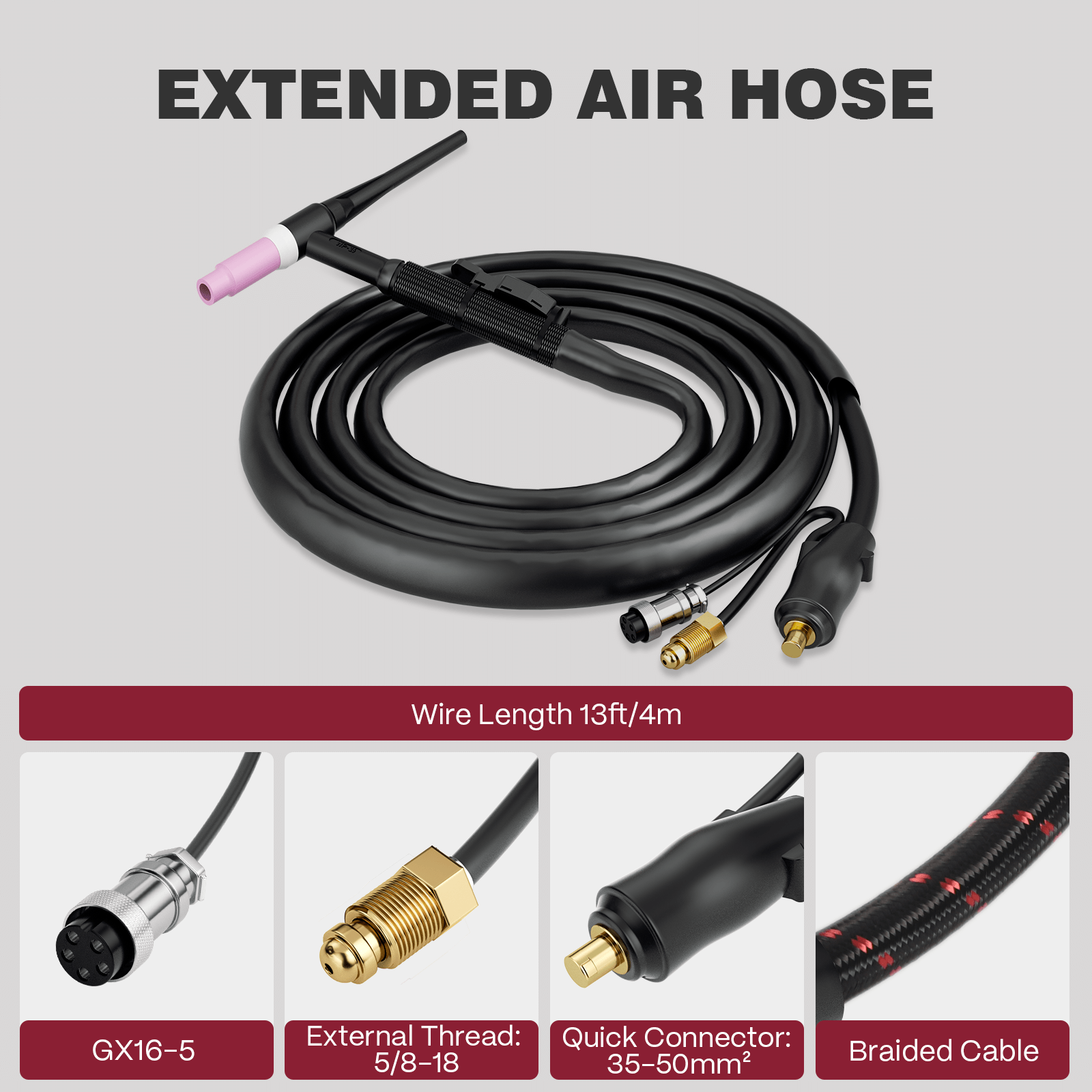 Arccaptain WP-26 150A Air-Cooled TIG Welding Torch with 13FT Cable - Image 4