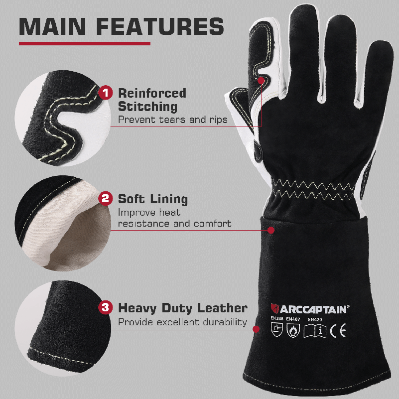 14 Inch Goatskin TIG Welding Gloves, Professional Protective Gloves for TIG Welding - Image 2